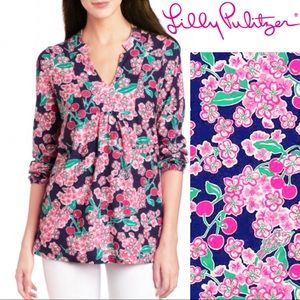 Lilly Pulitzer Cherry Picker Tunic Top Navy Pink